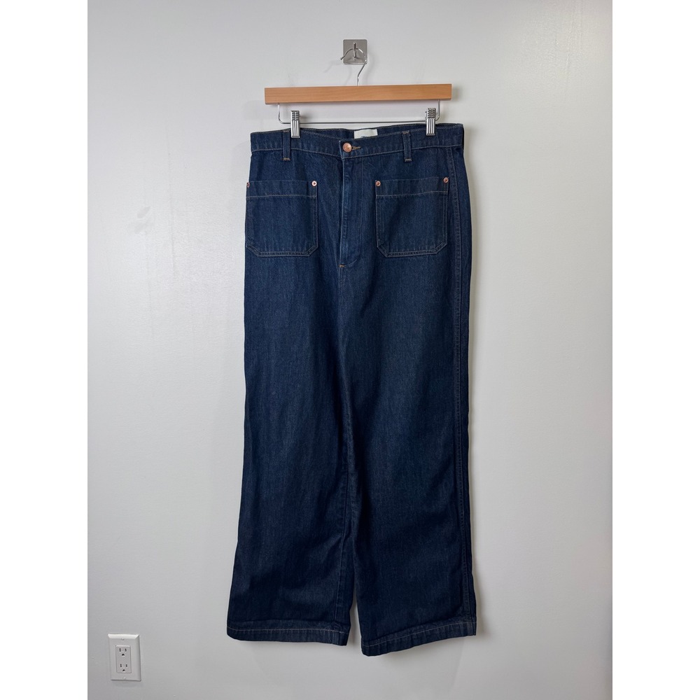 Doen Women Newport Blue Wide Leg Organic Cotton Patch Pocket Jeans Size 31
